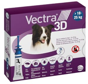 VECTRA® 3D Pesticide for Dogs – 3 Pipettes for Flea, Ticks and Mosquito Repellent for Dogs 10/25 kg – Protects Against Fleas, Ticks, Phlebotomes and Flies