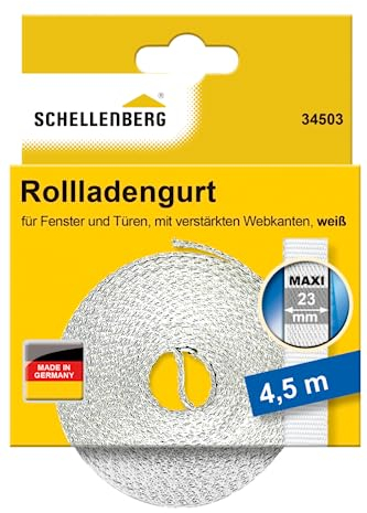 Schellenberg 34503 Rolladengurt 23 mm x 4,5 m - System MAXI, Rollladengurt, Gurtband, Rolladenband, weiß