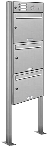 AL Briefkastensysteme 3er V2A Edelstahl Standbriefkasten mit Klingel rostfrei als 3 Fach Briefkastenanlage in Postkasten Briefkasten Design modern