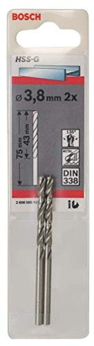 Bosch 2 608 585 915 - Pack de 2 brocas para metal HSS-G, DIN 338 (3,8 x 43 x 75 mm)
