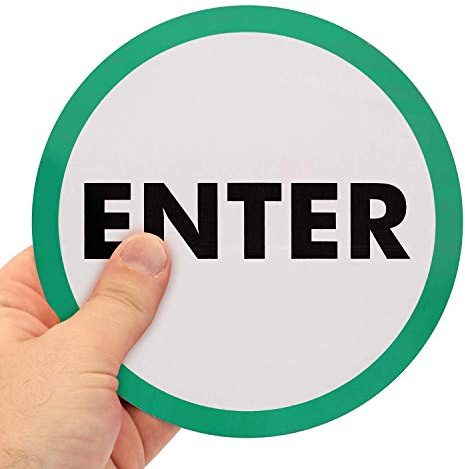 SmartSign Double Sided Window Decal, Legend 2-Sided Message Enter / Do not Exit, 6 diameter circle, Black/Green/Red on White