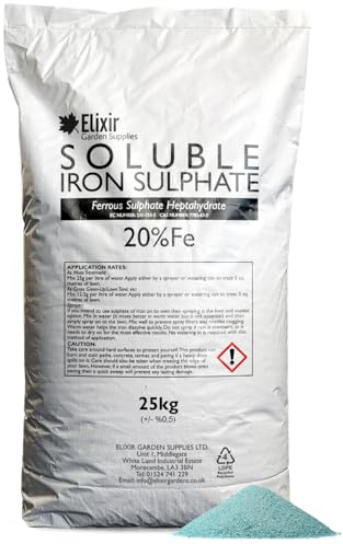 Elixir Gardens Soluble Sulphate of Iron 20% Fe Fertiliser |25kg Bag | Soluble Ferrous Sulphate 20% | 25kg Re-Sealable Bag | Makes 2000L of Liquid Feed