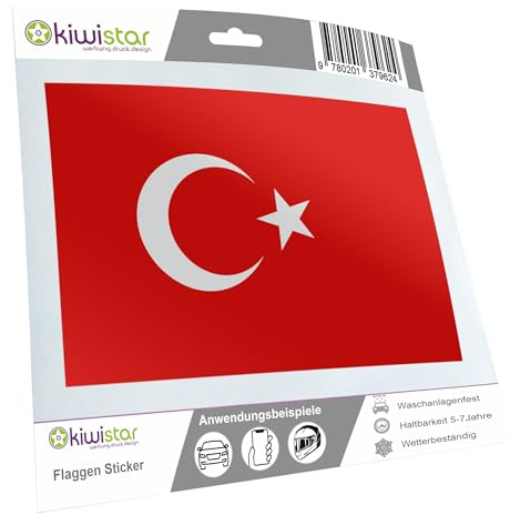 Kiwistar - Autoaufkleber Sticker Fahne Flagge Aufkleber 10cm Türkei Flagge Länder Wappen Fahne Sticker Kennzeichen - Auto - Fahrrad - LKW