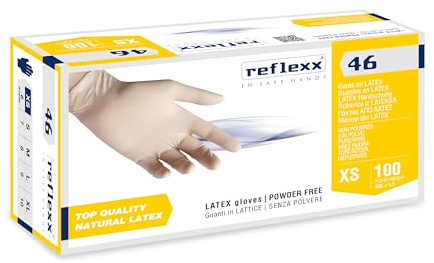 Reflexx 46 latexhandskar, puderfria, storlek XS, ambrato, 100 st