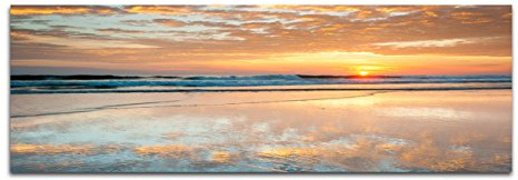 Paul Sinus Art Panoramabild auf Leinwand und Keilrahmen 120x40cm Strand Meer Wellen Wolken Sonnenaufgang
