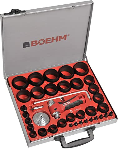 BOEHM JBL260PACC Locheisensatz 2-60mm inkl. Halter, Aufnahmescheibe, federnder Zentrierspitze, Stange mit Zirkel & Ersatzmesser im Metallkoffer