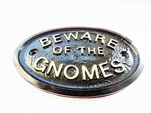 BEWARE OF THE GNOMES HOUSE/GARDEN WALL PLAQUE (Black)