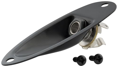 Musiclily 6.35mm Boat Shape Guitar Loaded Jack Socket Plate for Strat Style Electric Guitar, Black