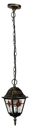 Licht-Erlebnisse Lampada da esterno a sospensione vintage Salzburg in oro antico stile Tiffany E27 lanterna da esterno ideale per cortile balcone giardino