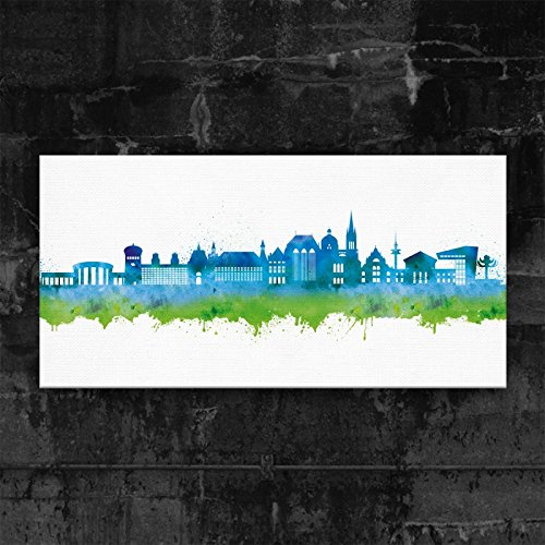 Kunstbruder Kunstdruck auf Leinwand - Aachen Skyline - Blau (div. Größen) 40x80cm