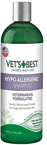 Vet's Best Hypoallergenes Hundeshampoo für empfindliche Haut, lindert Beschwerden bei trockener, juckender Haut, reinigt, befeuchtet und pflegt Haut und Fell 500ml