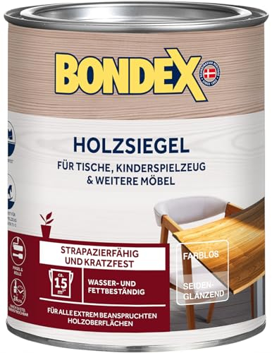 Bondex Holzsiegel Farblos / Seidenglänzend 0,75 L für 15 m² | Strapazierfähig und kratzfest | Wasser- und fettbeständig | Basis natürliche Rohstoffe | Holzsiegel | Holzversiegelung