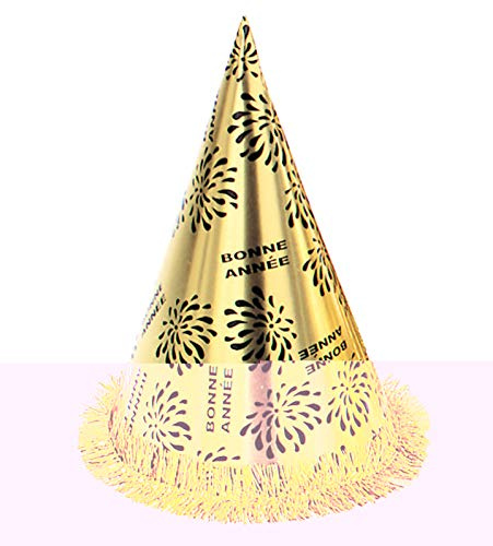 Widmann 7973D - Partyhut Bonne Année Gold, 1 Stück, Schwarz-Gold, Höhe 28 cm, französischer Text und Feuerwerk, Frohes neues Jahr, Papp Hut, Silvester, Neujahr