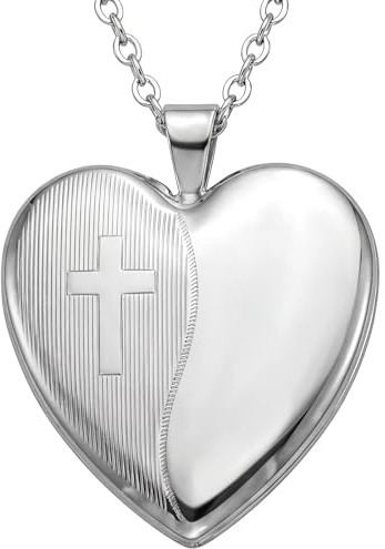 Alexander Castle 925 sterling silver medaljong halsband för kvinnor – flickor 4 fotomedaljong – 25 mm x 25 mm hjärtmedaljong med 45 cm silverkedja & smycken presentförpackning – korsdesign,