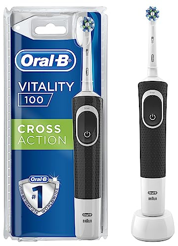 Oral-B Vitality CrossAction Electric Toothbrush, 1 Handle, 1 Cross Action Toothbrush Head, 1 Mode with 2D Cleaning, 2 Pin UK Plug, Black & White