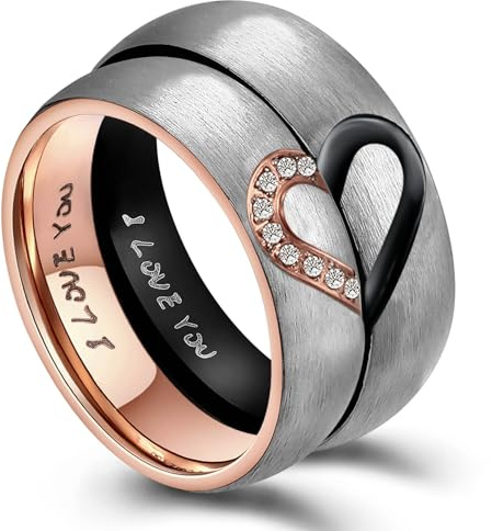ANAZOZ Partnerringe Edelstahl, Trauringe 6mm Puzzle-Herz mit Gravur I Love You Hochzeit Ring Frau