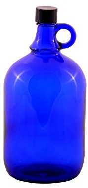 Garrafa de cristal azul con cierre de rosca de plástico negro y asa para Aquadea, 1 x 2 Liter