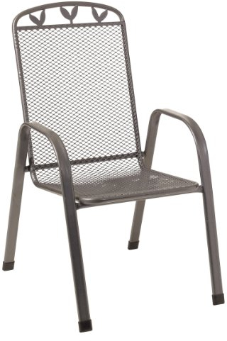 greemotion Stapelsessel Toulouse eisengrau, Stuhl aus kunststoffummanteltem Stahl, Gartenstuhl mit feinem Blattdekor, witterungsbeständig und pflegeleicht, Grau