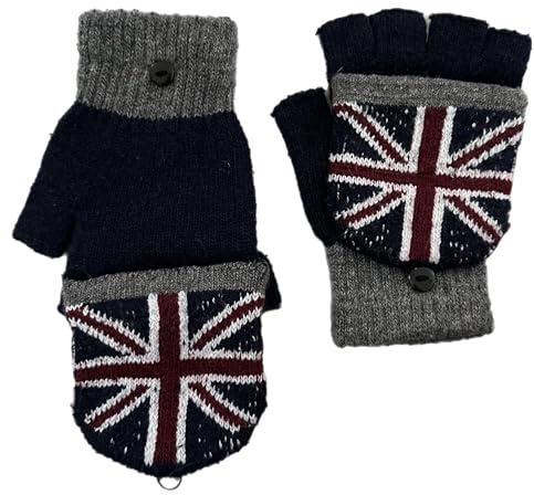 Number1 Gifts [Vendeur Britannique] Union Jack pour Femme Unisexe Doigt Moins de Rabat sur Moufles Gants (Glu002navy)