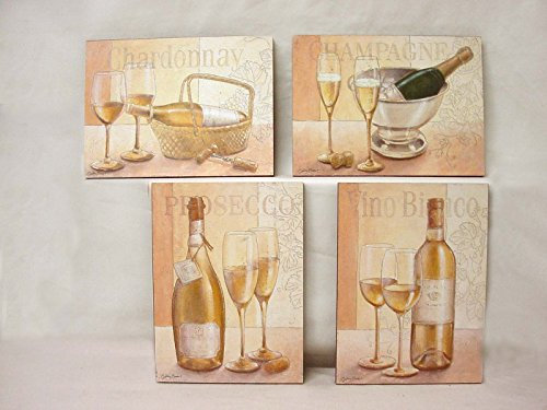 SET 4 CUADROS TABLA COPAS BOTELLAS VINO CHAMPAGNE CHAMPAN CAVA VARIADO