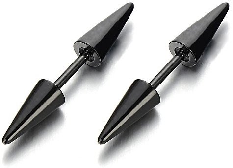 Nero Doppio Picco Orecchini, Finto Dilatatore Fake Plug, Orecchini da Uomo Donna, Acciaioi, 1 coppia