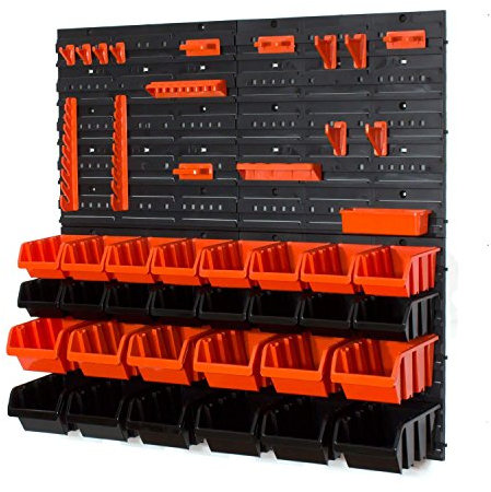 32 tlg Wandregal Lagerregal Stapelboxen Gr.2, Gr. 3 orange schwarz Regal Garagenset