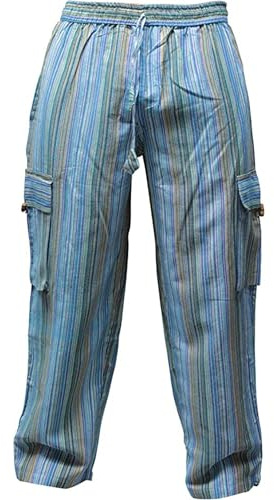 SHOPOHOLIC FASHION Unisex flerfärgade ränder vida ben sidficka hippy byxa, Turkos, L