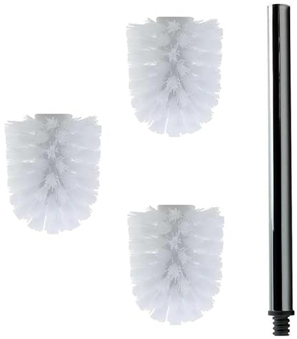Daloual - 3 x Ersatz WC-Bürstenkopf Weiß Ø ca. 6,5 cm + 1 x Edelstahl-Griff 41,5 cm - Toiletten-Bürste - Klo-Bürste - WC-Besen - austauschbar - modernes Design - hochwertig - langlebig
