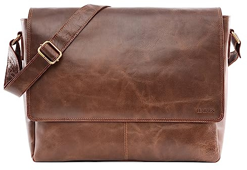 LEABAGS Sac à Bandoulière en Cuir pour Hommes et Femmes | Ordinateur Portable jusqu'à 15 Pouces | Sangle d'Épaule | Messager | Travail | Enseignant | Cognac Vintage