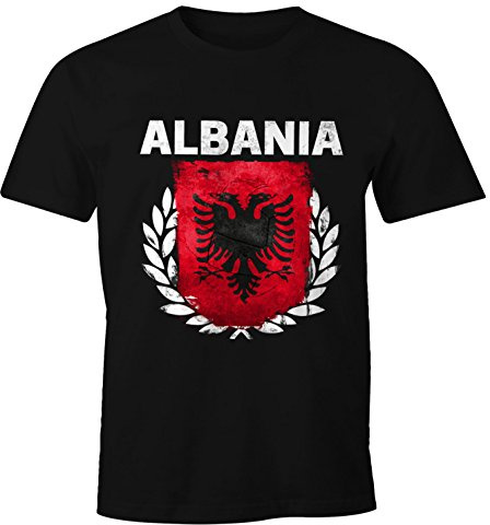MoonWorks Herren T-Shirt - Fußball EM 2016 Albania Albanien Flagge Vintage - Comfort Fit Schwarz L