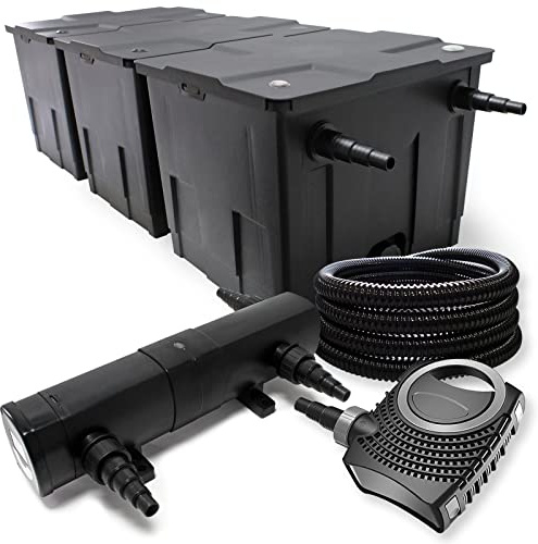 Wiltec Set filtro para estanque hasta 90000l Clarificador UVC con 24W 80W Bomba y manguera de 25m