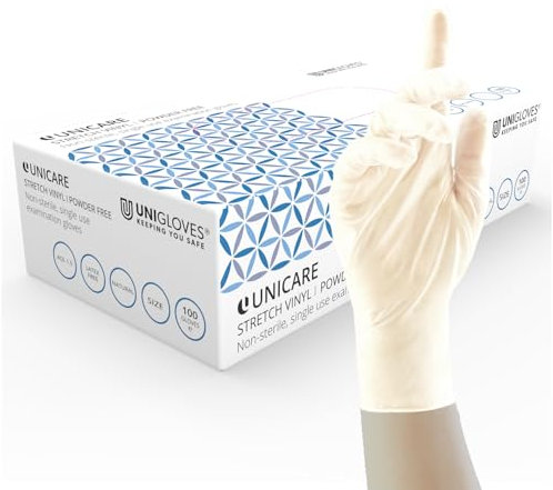 UNIGLOVES ucsv1202 Suave Guantes de Vinilo sin Polvo, tamaño pequeño, 100 Unidades