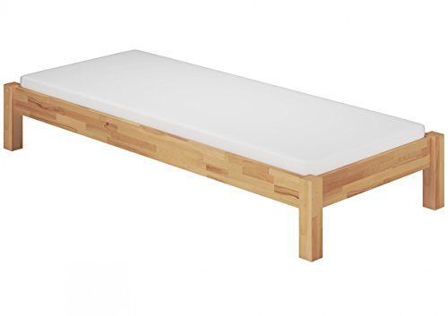 Erst-Holz®Einzelbett Buche Natur Massivholzbett 120x200 Bettrahmen Futonbett Rollrost Matratze 60.84-12 M