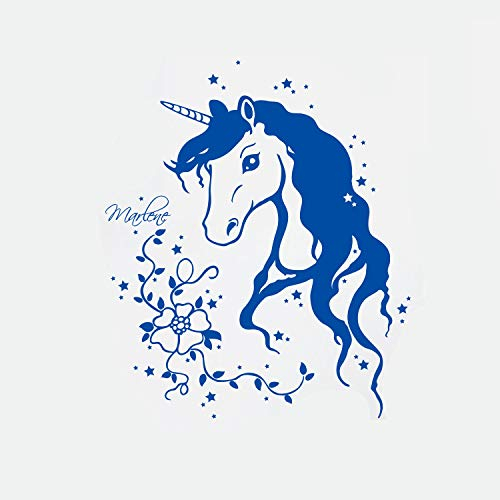 Wandtattoo Einhorn Einhornwandtattoo mit Namen Sternen Ranke Blumen Einhörner unicorn Mädchenwandtattoo Kinderzimmer M1291 ilka parey wandtattoo-welt® M1291 (Blau)