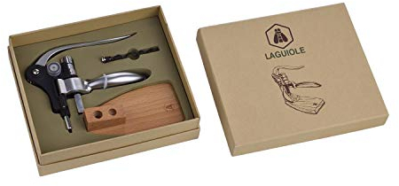 LAGUIOLE - Sacacorchos de palanca sobre base - cuerpo metálico - base de madera