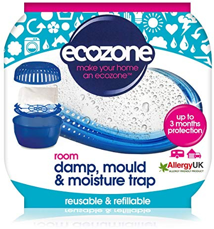 Ecozone Room Damp, Mould & Moisture Trap, Portable Dehumidifier Device, Re-Usable & Re-Fillable, 3 months Protection for Bedrooms, Bathrooms, Garages, Kitchens & Caravans, Vegan Friendly (Single)