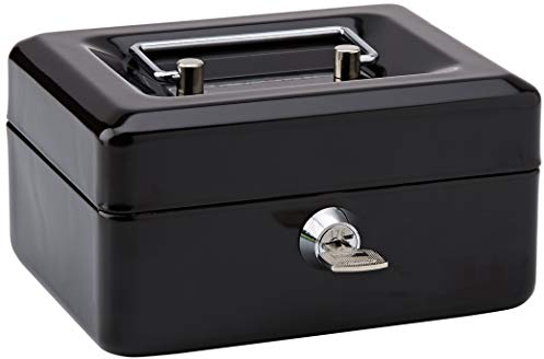 Rapesco SB0006B1 Metal Cash Box with Lock, 3 Keys and Removable Tray, Size 6, Black