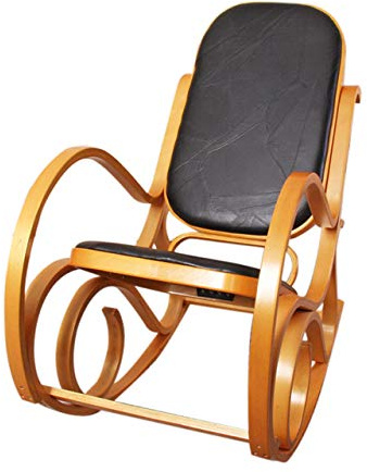 Mendler Schaukelstuhl M41 - Eiche-Optik, Patchworkleder schwarz | Schwingsessel, Fernsehsessel, Massiv-Holz