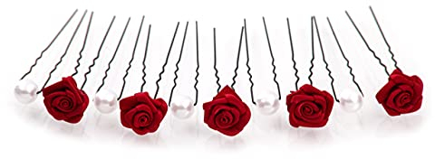 10tlg. Braut - Haarschmuck Set - Brauthaarschmuck | Set-2-S - Bordeaux Rot