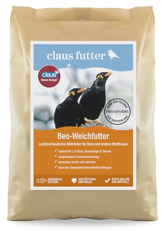 Beo-Weichfutter | Weichfutter für Beos | 500 g | Eisenarm, mit Honig | Claus | Alleinfuttermittel | Zur täglichen Versorgung | Für Obstfressende Vögel