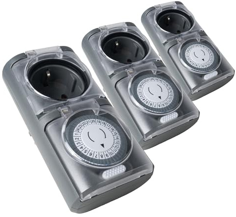 4smile Zeitschaltuhr Aussenbereich, 3er Set, Anthrazit | Mechanische IP44 Zeitschaltuhr Steckdose Outdoor, hohe Schaltleistung - Zeitschalter analog außen, einfach bedienbar