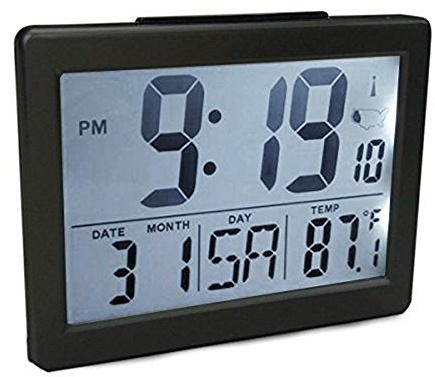 Atomic Desk/Bedroom Alarm Clock Black-1.5 Time Number, Back White Light