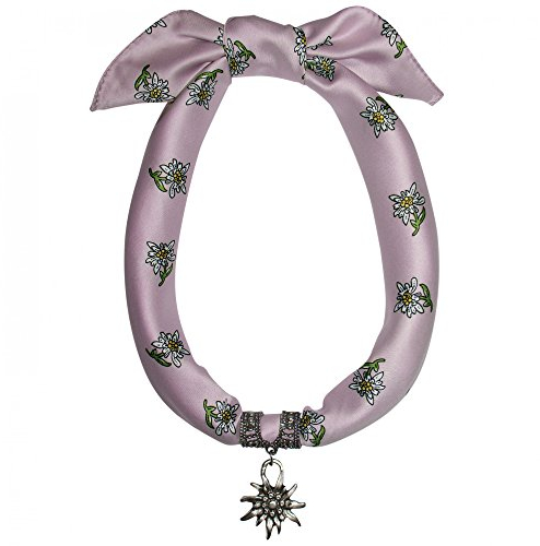 P.S. Schuhmacher Trachtenschmuck Dirndlkette Trachten Schmuck Edelweiß Dirndl Satin-Tuch Kette Dirndltuch Trachtenkette Trachtentuch 60x60cm Edelweißanhänger Dirndlschmuck, Farbe:rosa