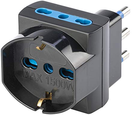 Poly Pool PP2368.1 Adattatore Salvaspazio Spina 16 A Grande 3 Prese Fuori Asse Nero