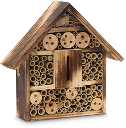 Relaxdays Insektenhotel gebrannt HBT 28,5 x 30 x 9 cm Bienenhotel aus Naturmaterialien als Unterschlupf für Käfer, Bienen und andere Insekten Insektenhaus aus Holz mit Spitzdach, natur