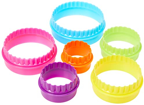 Dexam Plastic Double Sided Plain/Crinkle Round Cookie Cutters, Set of 6,Multicoloured