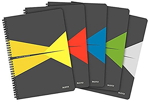 LEITZ OFFICE Blocco per Appunti, Formato A4 , Rilegatura a Spirale, Copertina in Cartoncino, 90 Fogli, Righe, Colori Assortiti, Confezione da 1 - 46480099