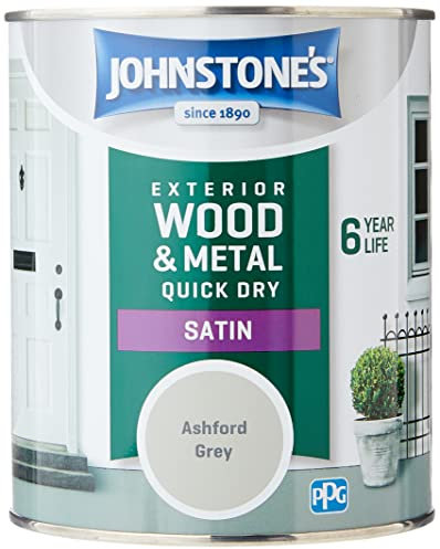 Johnstone's - Quick Dry Satin - Ashford Grey - Satin Finish - Exterior Wood & Metal - Resistant to cracking & peeling - 6 years of life - 12m2 Coverage per Litre - 0.75 L