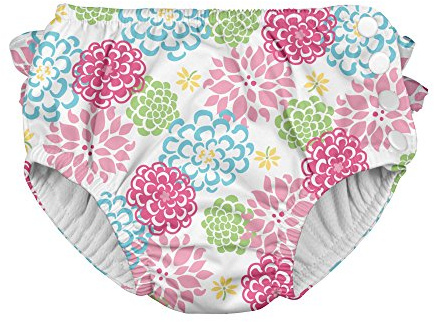 Ruffle Snap Reusable Absorbent Swimsuit Diaper-White Zinnia-6mo