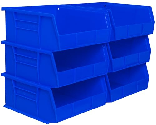 Akro-Mils 30235 AkroBins Plastic Storage Bins, Space-Saving Stackable Bins for Garage, Pantry, Craft Organization, 11 x 11 x 5, Blue, 6-Pack